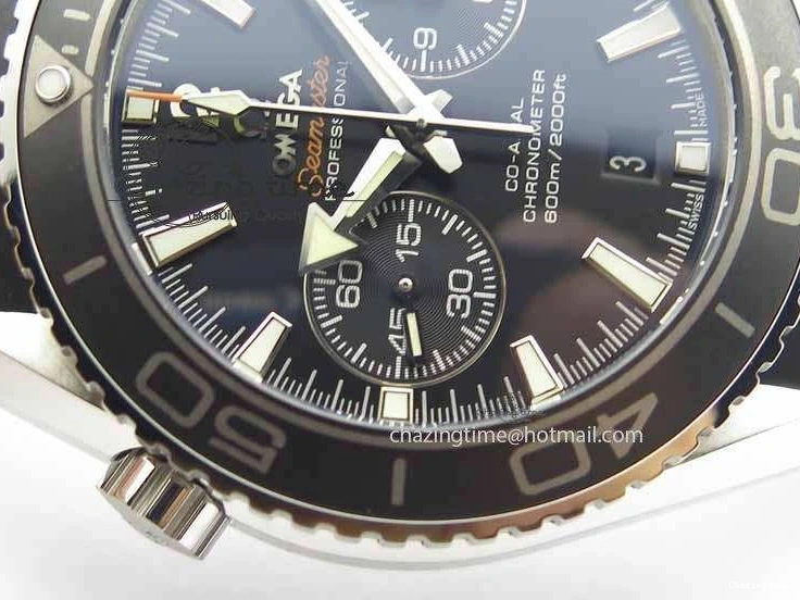 0319 Unisex Planet Ocean Master Chrono 45mm SS OM 1:1 Best Edition Black Dial On Black Rubber Strap A 8171